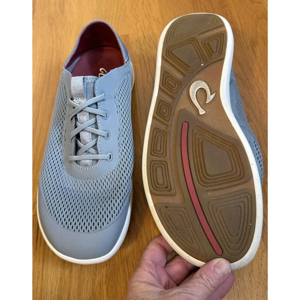NEW 100% OluKai Moku Pae Men’s Boat Shoes 9. 5 Cloud Grey Ash Breathable Slip On